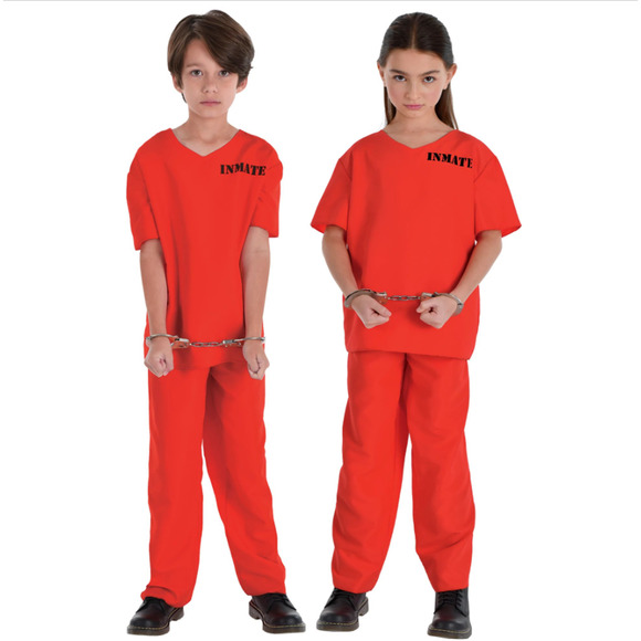 Incarcerated Prisoner Jumpsuit CHILD Unisex Halloween Costume Child MEDIUM 8-10 - Picture 1 of 6